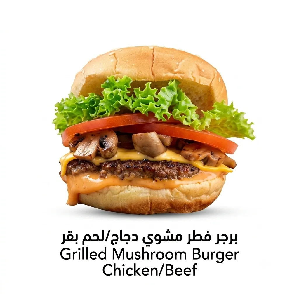Grilled Mushroom Burger Chicken/Beef — Nejoum Nouf Cafeteria